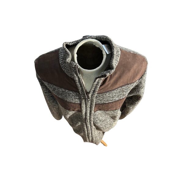 Buffalo David Bitton Men’s Knit Sweater Jacket L Brown Full Zip Faux Suede - Picture 2 of 5